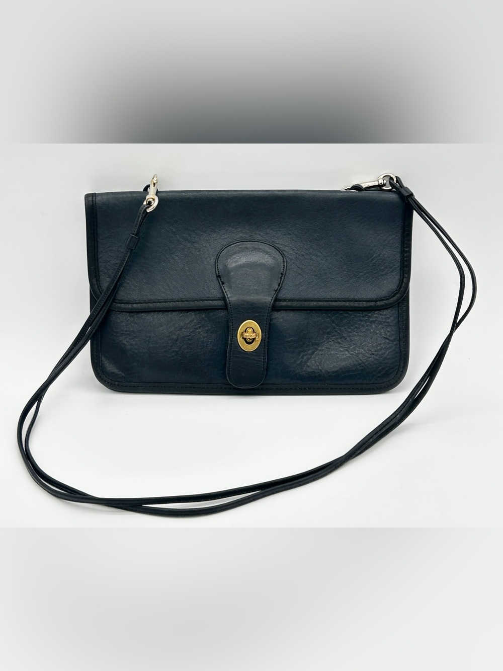 Vintage COACH Turnlock Twin Clutch Navy Leather Shoulder Bag 9380 RARE